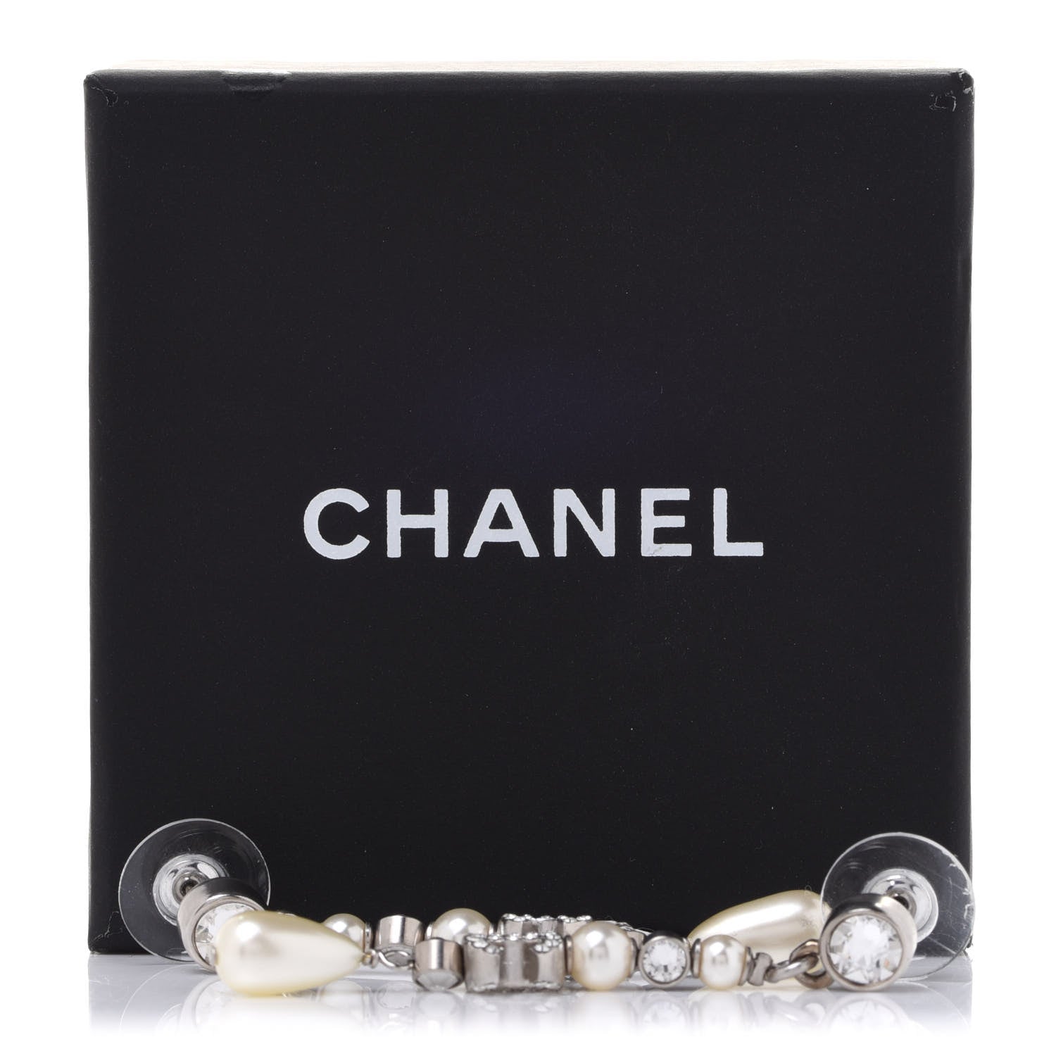 Chanel Crystal Pearl CC Drop Earring Silver 5 of 5