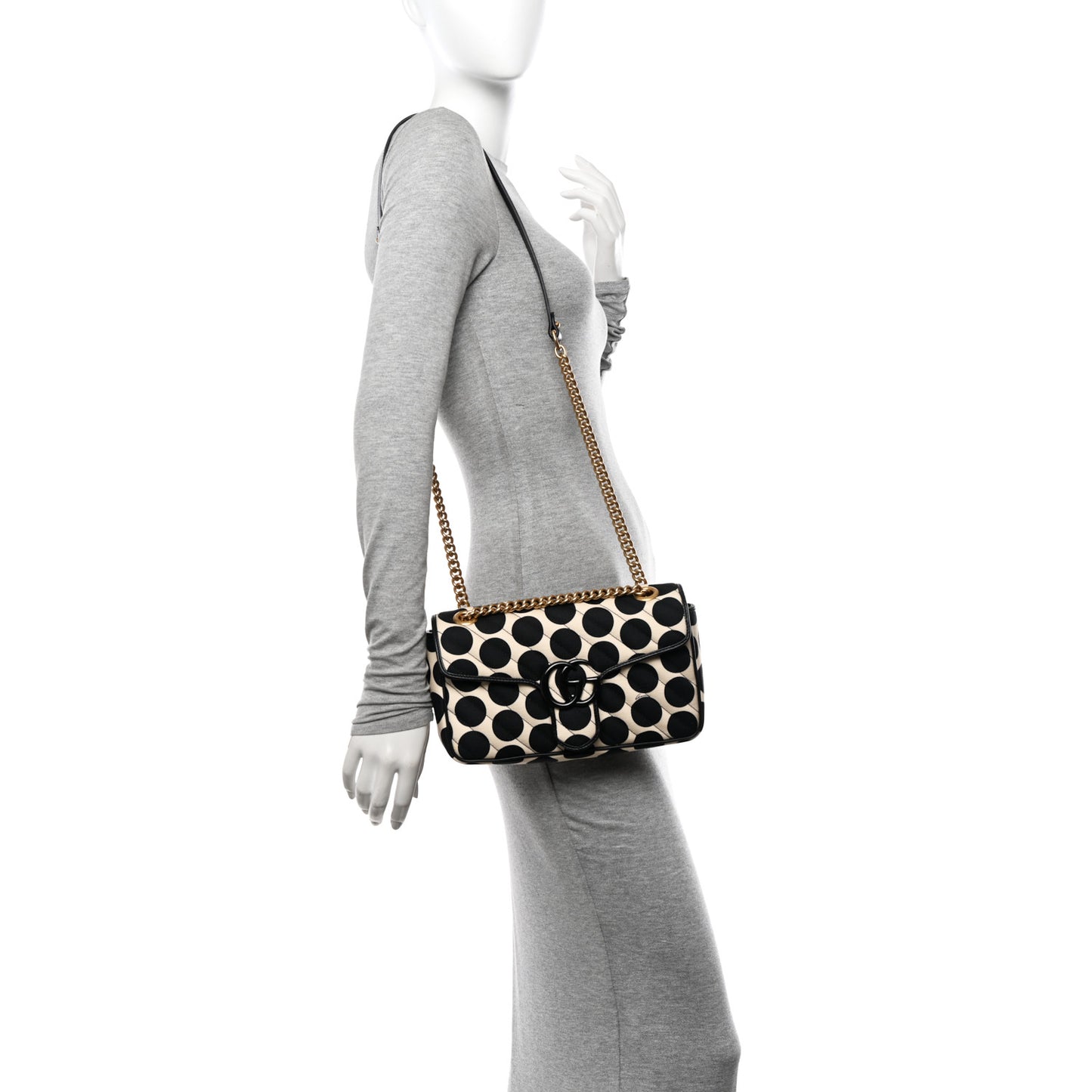 Canvas Matelasse Diagonal Polka Dot Small GG Marmont Shoulder Bag Black White