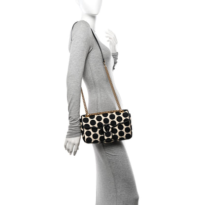 Gucci Canvas Matelasse Diagonal Polka Dot Small GG Marmont Shoulder Bag Black White 2 of 11