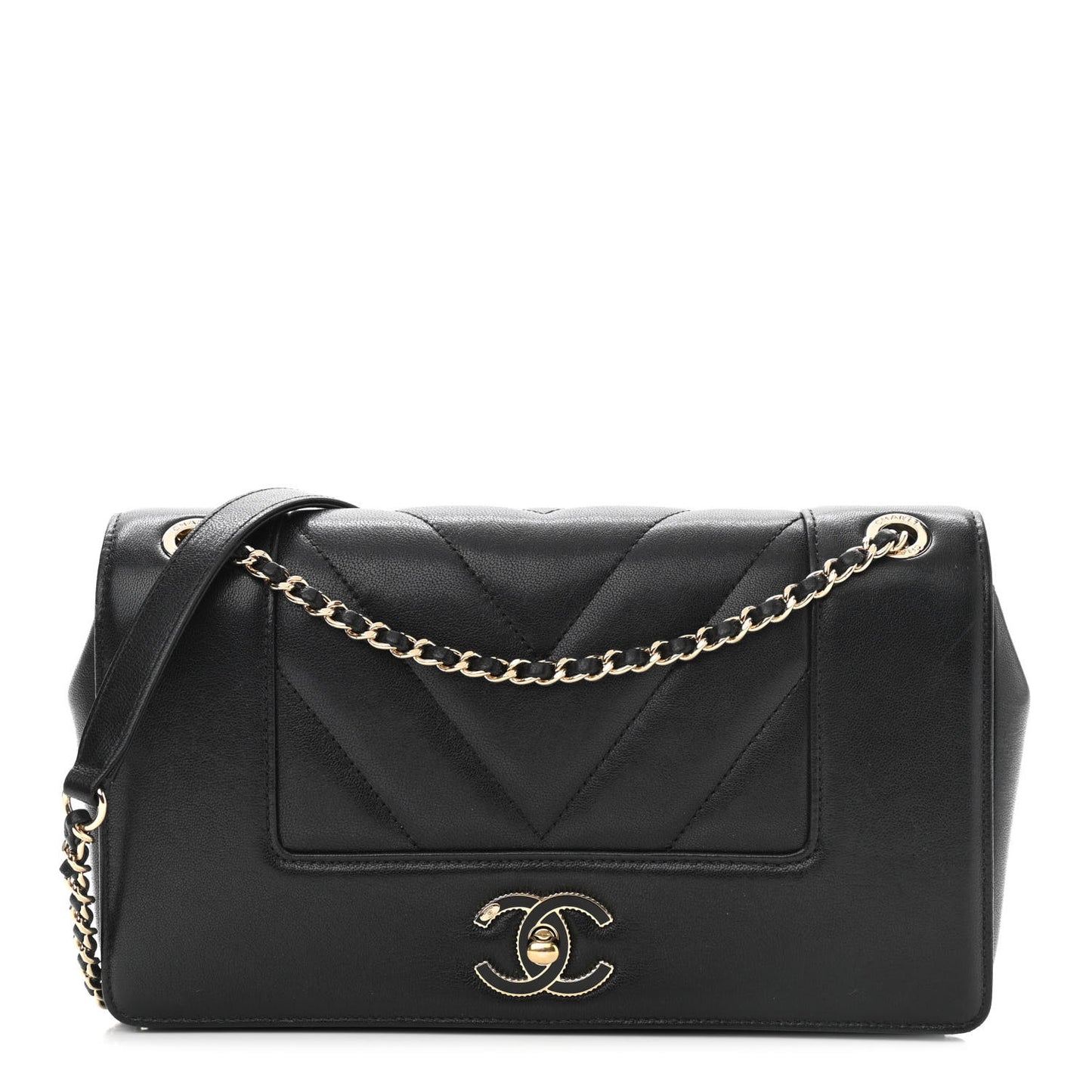 Sheepskin Chevron Quilted Vintage Mademoiselle Flap Black
