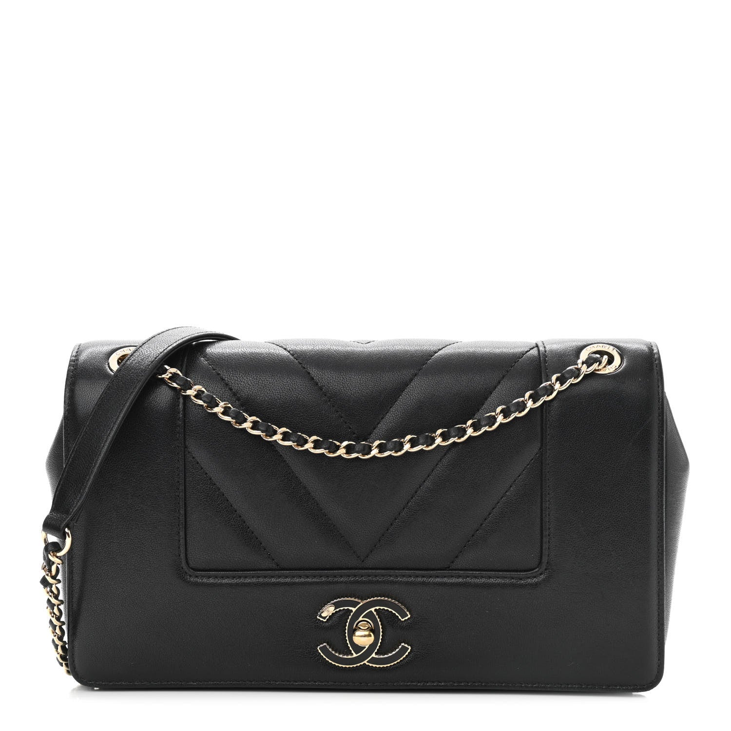 Chanel Sheepskin Chevron Quilted Vintage Mademoiselle Flap Black 1 of 12