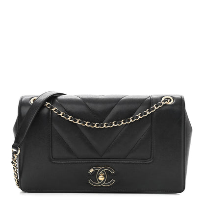 Chanel Sheepskin Chevron Quilted Vintage Mademoiselle Flap Black 1 of 12