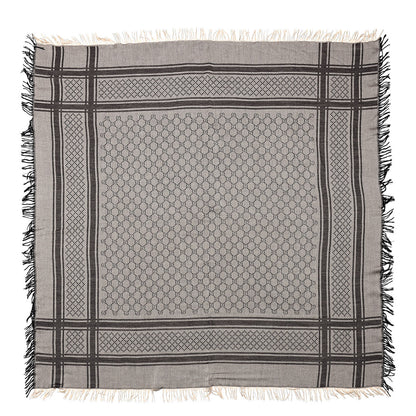 Gucci Wool Silk GG Monogram Diamante Plaid Surviee Shawl Beige Dark Brown 1 of 4