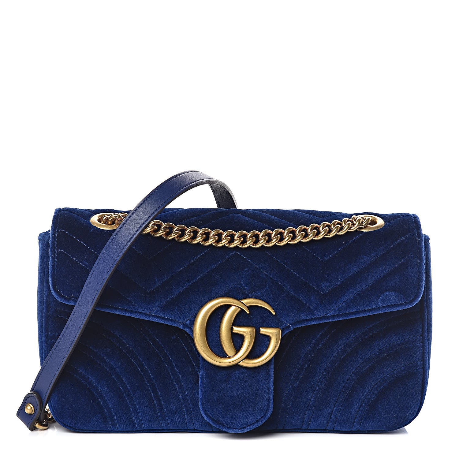Gucci Velvet Matelasse Small GG Marmont Shoulder Bag Cobalt Blue 1 of 9