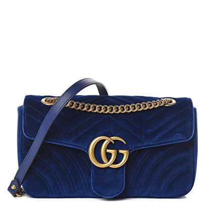 Gucci Velvet Matelasse Small GG Marmont Shoulder Bag Cobalt Blue 1 of 9