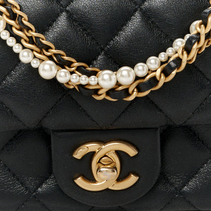 Chanel Shiny Lambskin Quilted Pearl Twist Mini Square Flap Black 9 of 11