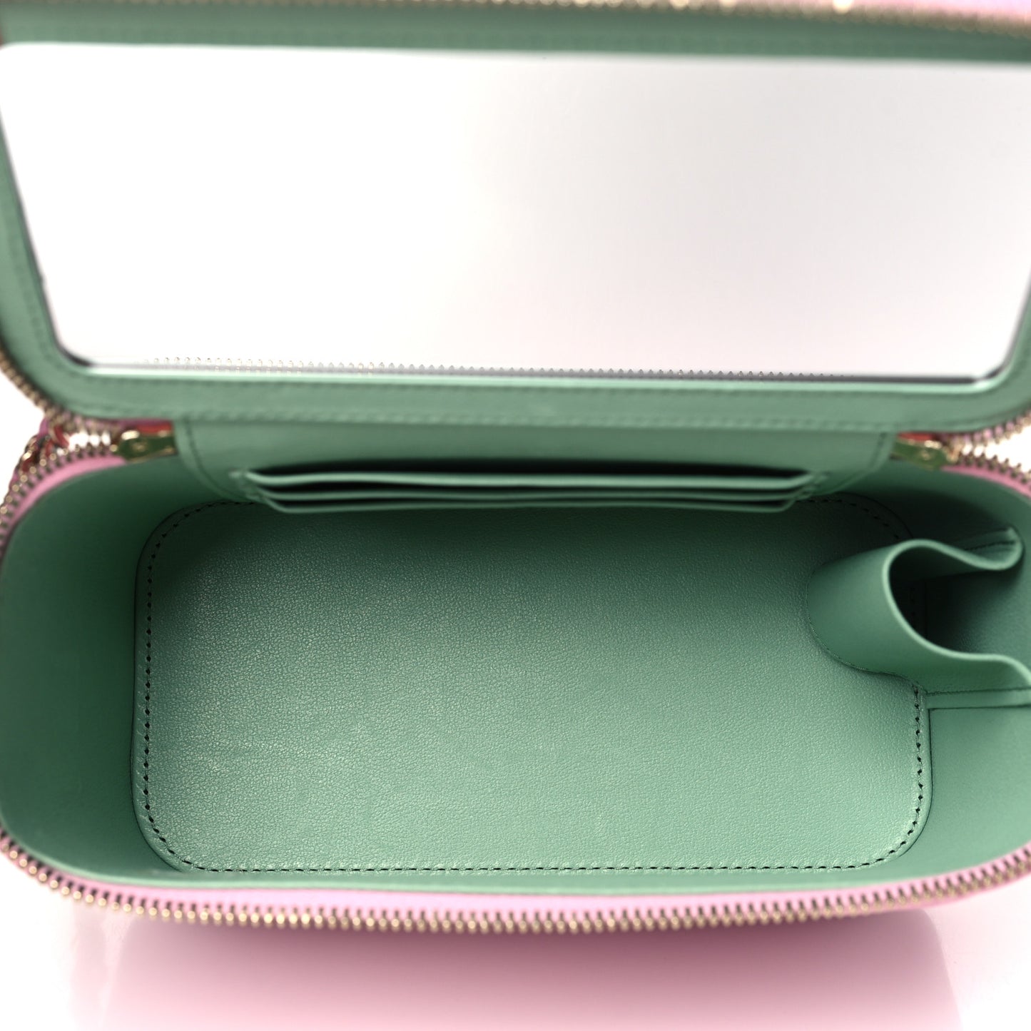 Lambskin Quilted Small Top Handle Vanity Case With Chain Lilac Light Green