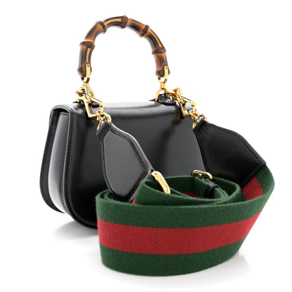 Gucci Boarded Dyana Lux Calfskin Web MIni Bamboo 1947 Top Handle Bag Black 3 of 12