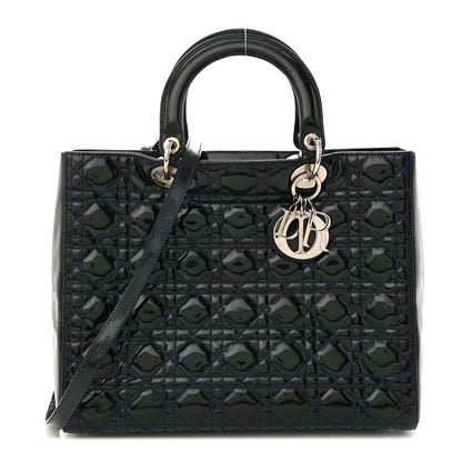 Christian Dior Patent Cannage Large Lady Dior Navy Blue 1 of 17
