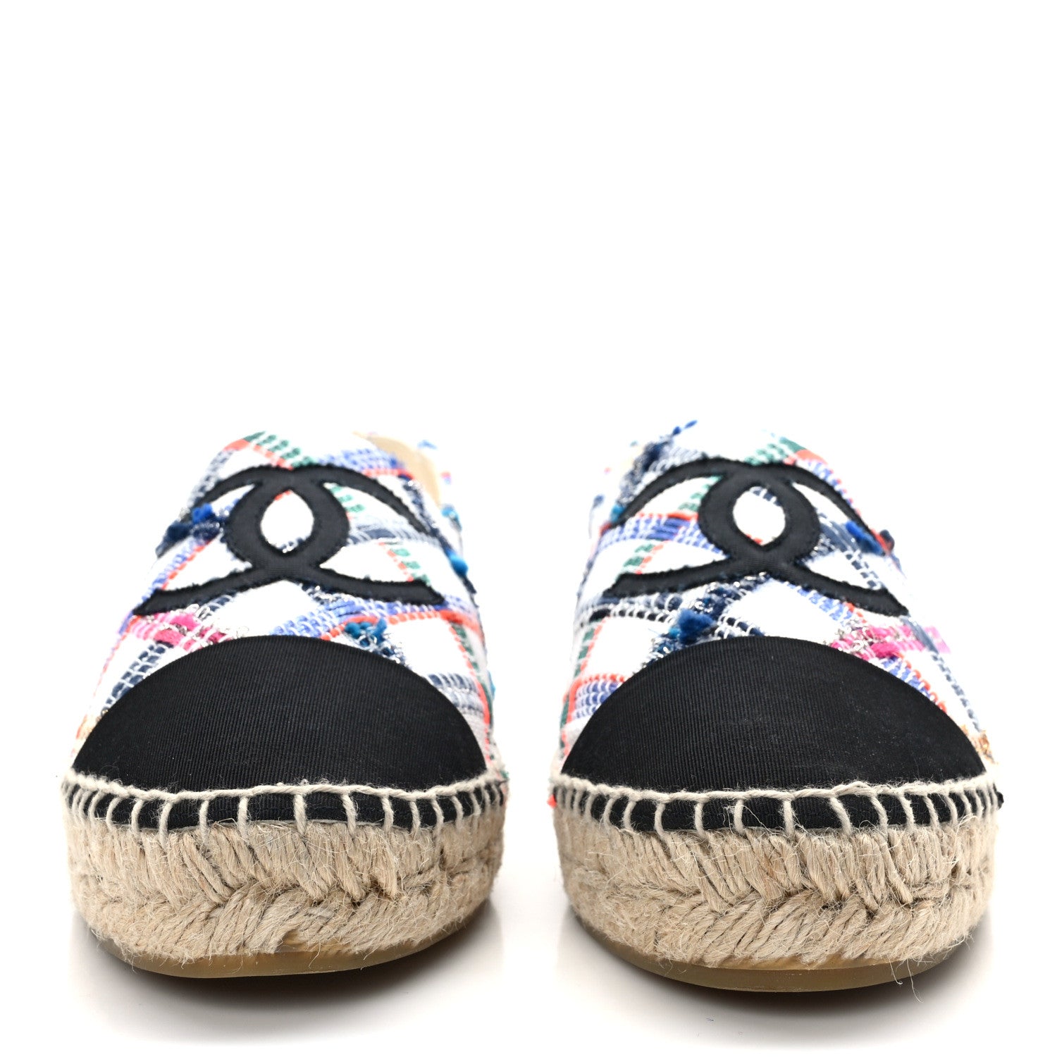 Chanel Tweed Grosgrain CC Espadrilles 40 White Blue Pink Green Black 2 of 10