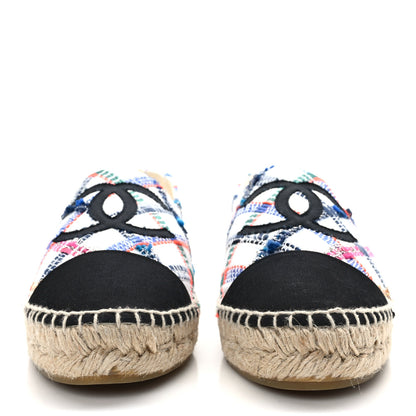 Chanel Tweed Grosgrain CC Espadrilles 40 White Blue Pink Green Black 2 of 10
