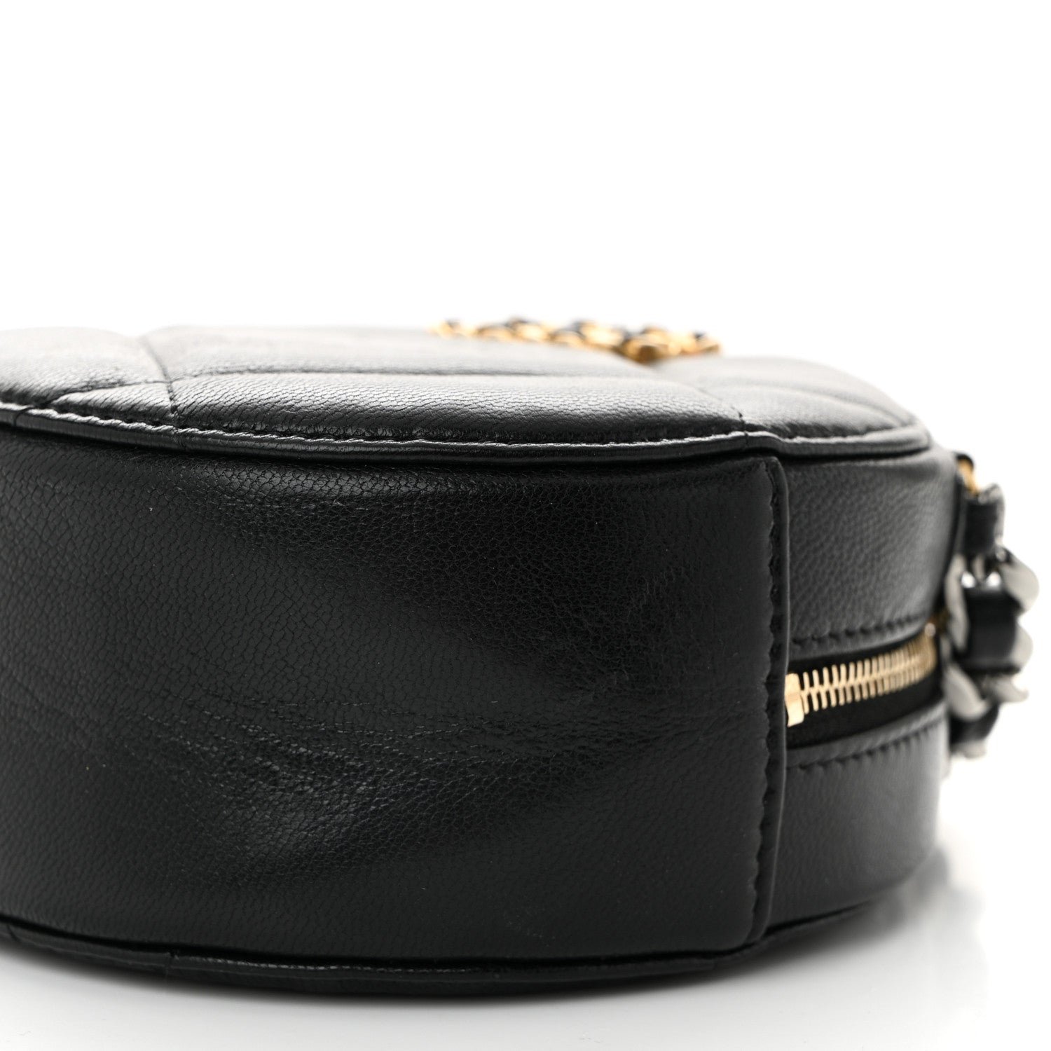 Chanel Shiny Goatskin Quilted Chanel 19 Round Clutch With Chain Black 10 of 10