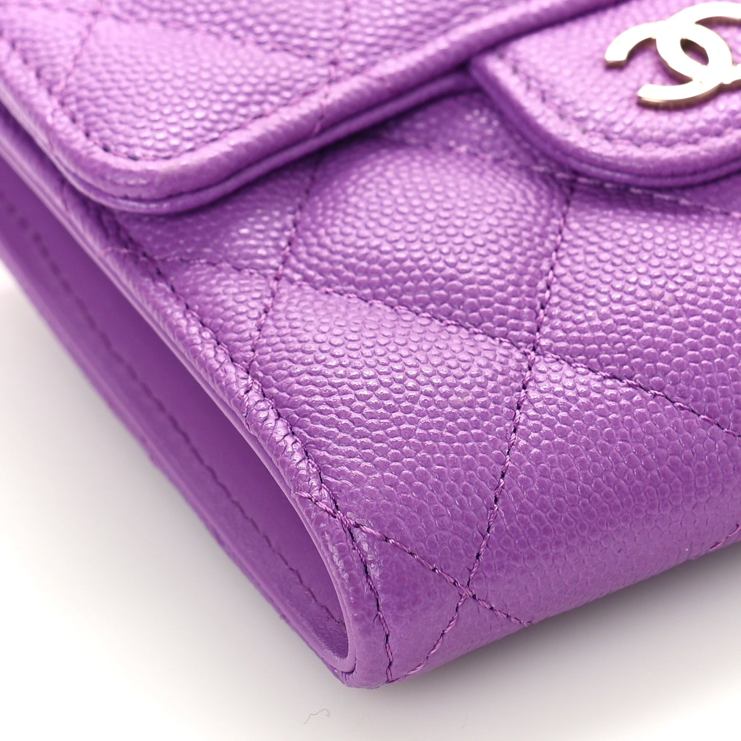 Caviar Quilted Compact Flap Wallet Purple