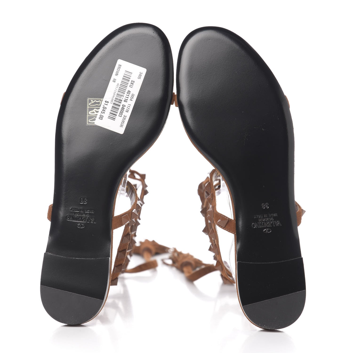 Valentino Garavani Suede Rockstud Flair Ankle Wrap Flat Sandals 38 Brown 5 of 7