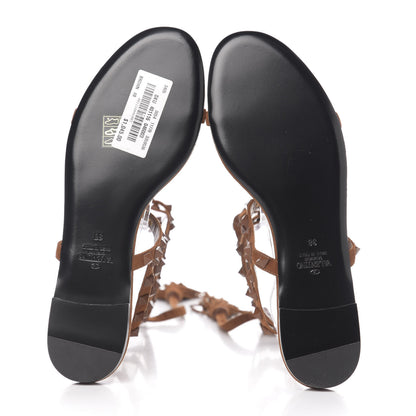 Valentino Garavani Suede Rockstud Flair Ankle Wrap Flat Sandals 38 Brown 5 of 7