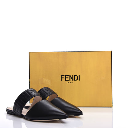 Fendi Vitello FF Embossed Flat Mules 36.5 Black 9 of 9