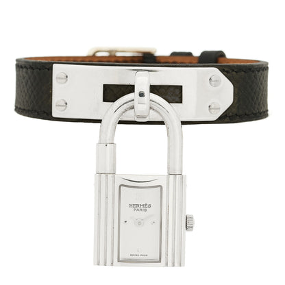 Hermes Sterling Silver Courchevel 20mm Kelly Cadena Quartz Watch Noir 3 of 12