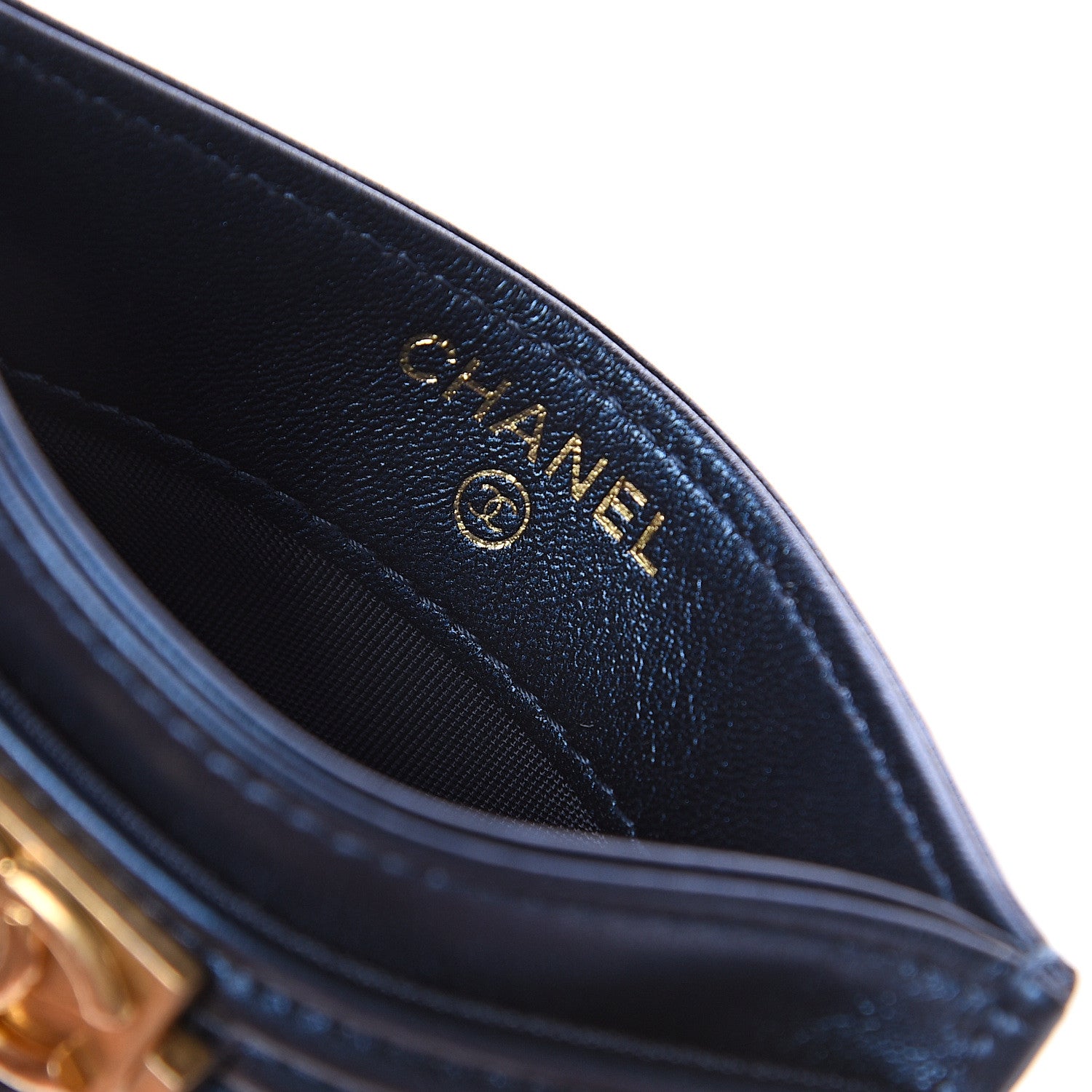 Chanel Metallic Lambskin Quilted Card Holder Navy 6 of 7