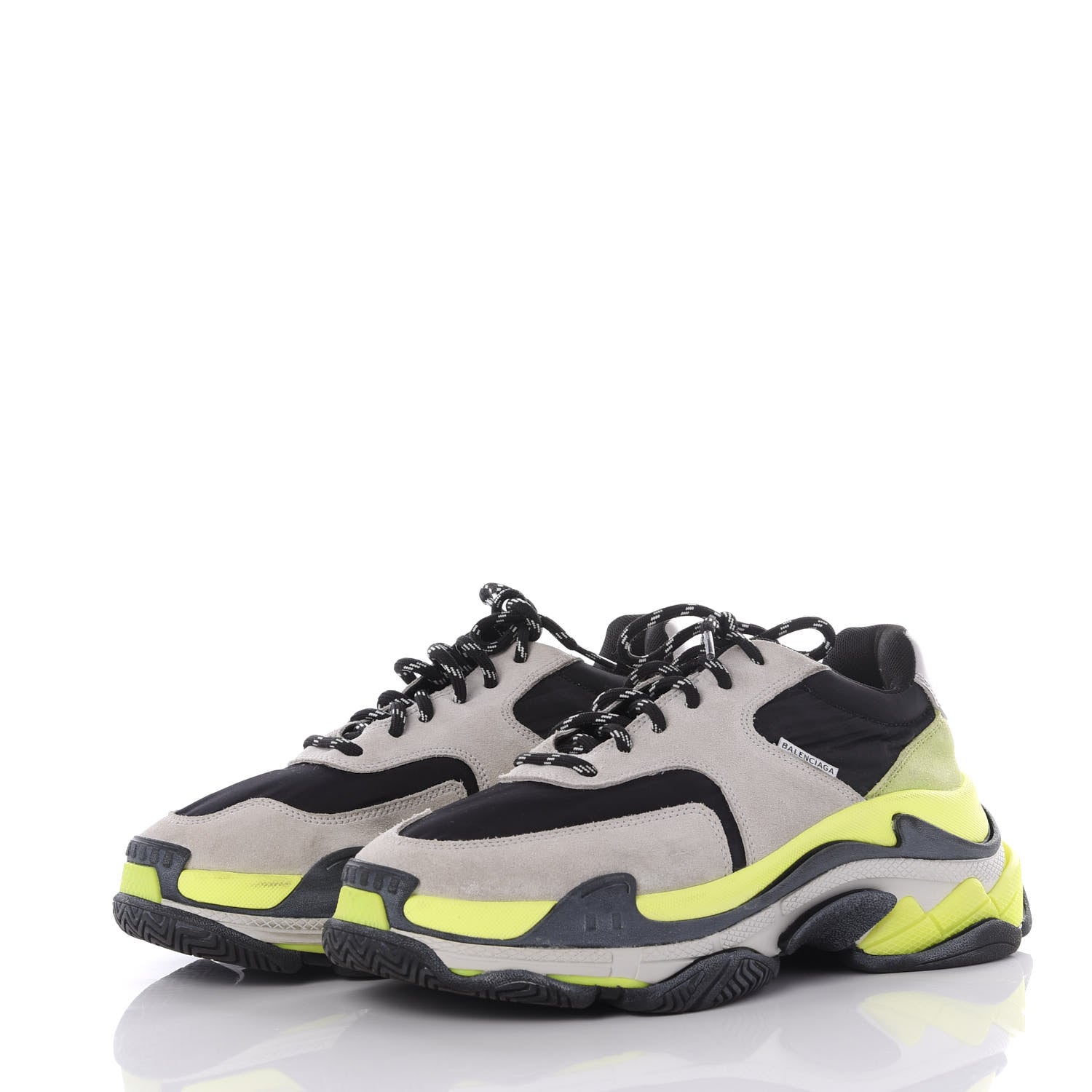 Balenciaga Nylon Suede Mens Triple S 2.0 Sneakers 41 Gris Black Jaune Fluo 3 of 10