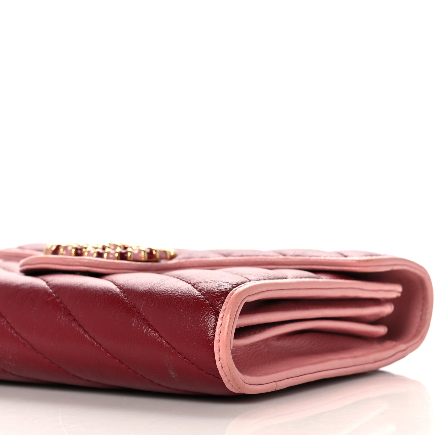 Azalea Calfskin Enamel Matelasse Diagonal Torchon GG Marmont Chain Wallet New Cherry Red Wild Rose