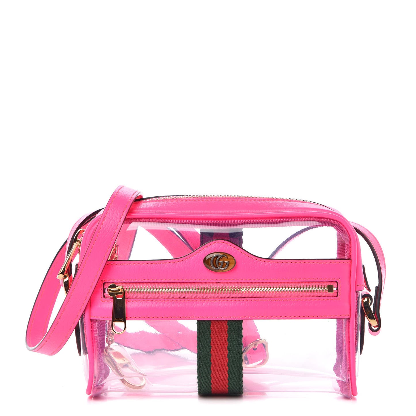 Vinyl Web Mini Ophidia Transparent Shoulder Bag Fluorescent Fuchsia