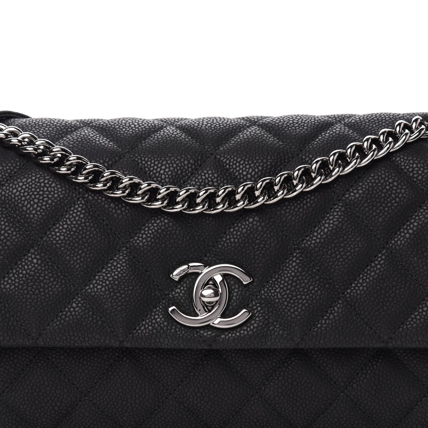 Iridescent Caviar Quilted Medium Lady Pearly Flap Black