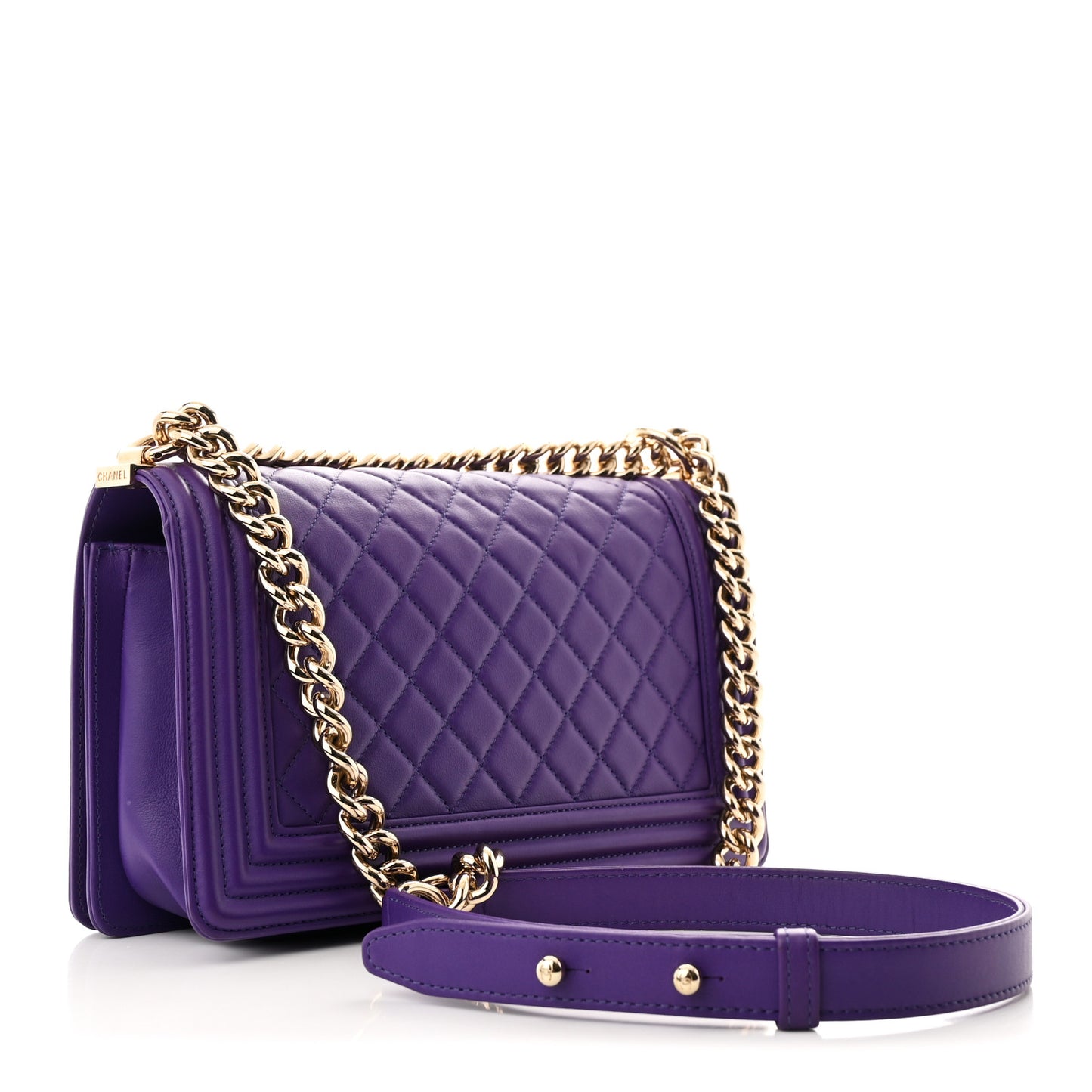 Lambskin Quilted Medium Boy Flap Purple