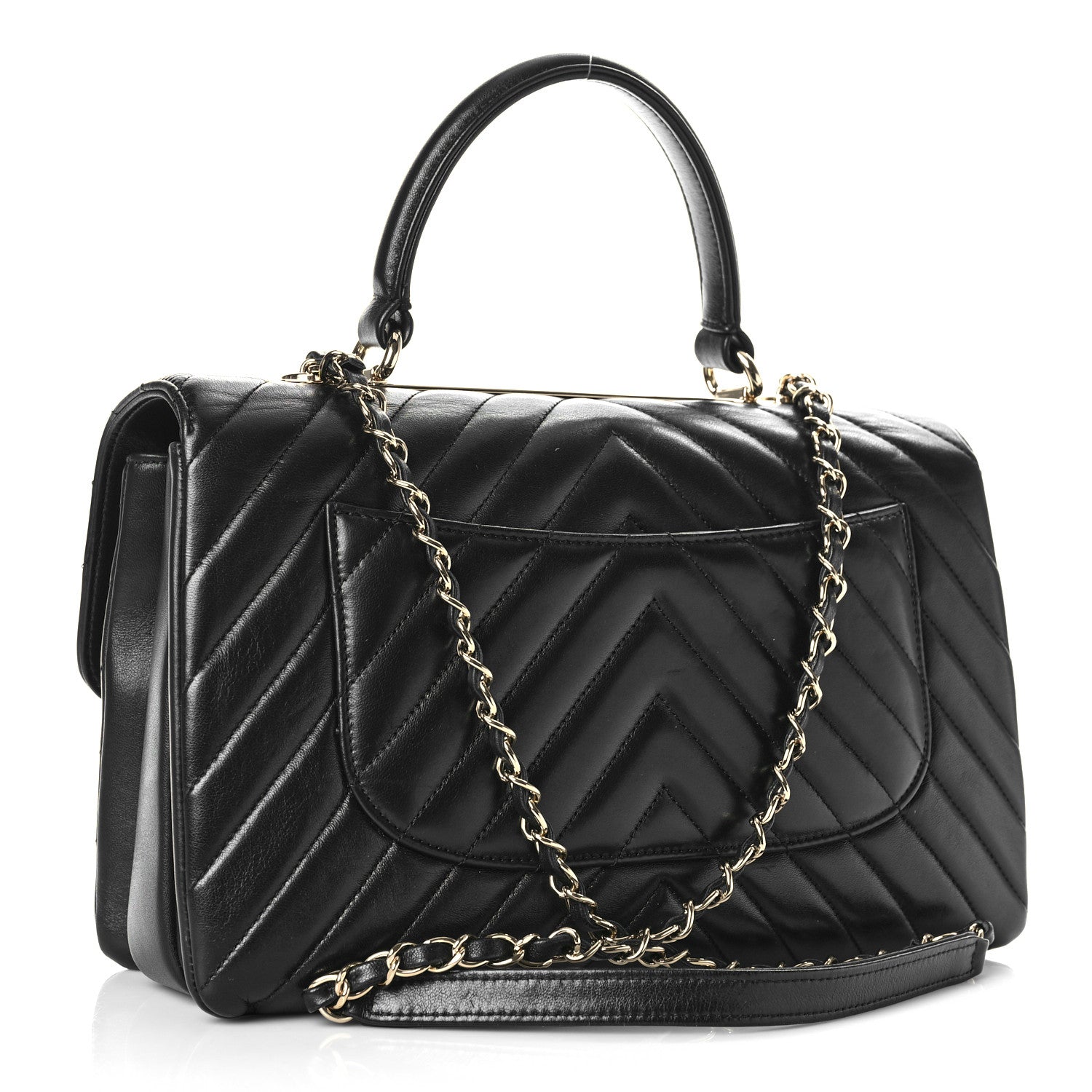Chanel Lambskin Chevron Quilted Medium Trendy CC Dual Handle Flap Bag Black 3 of 14