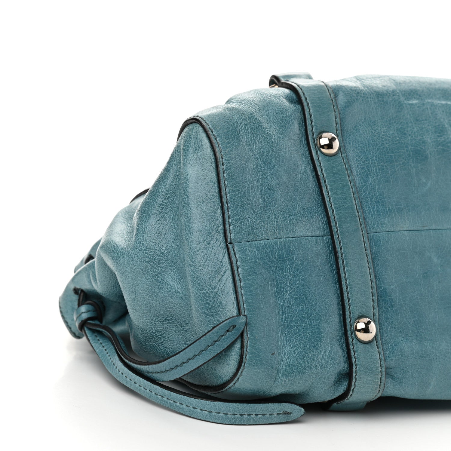 Miu Miu Vitello Lux Gathered Tote Azzurro 9 of 11