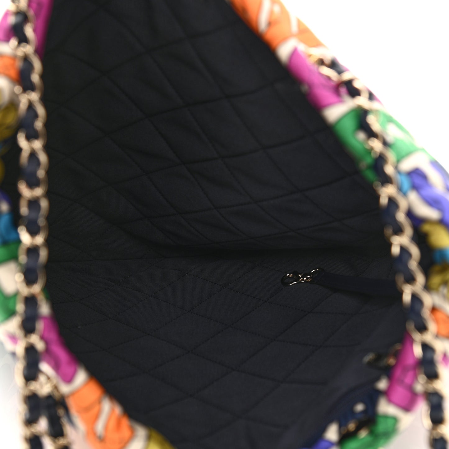 Printed Fabric Quilted Logo Large Shopping Tote Multicolor