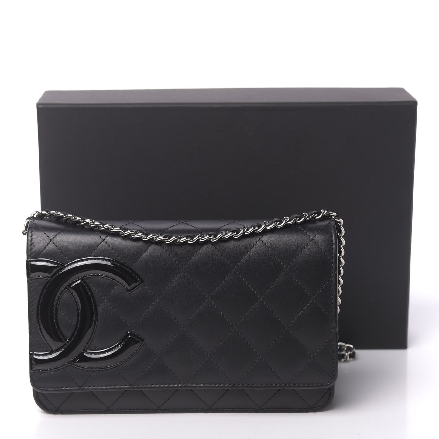 Calfskin Quilted Cambon Wallet On Chain WOC Black