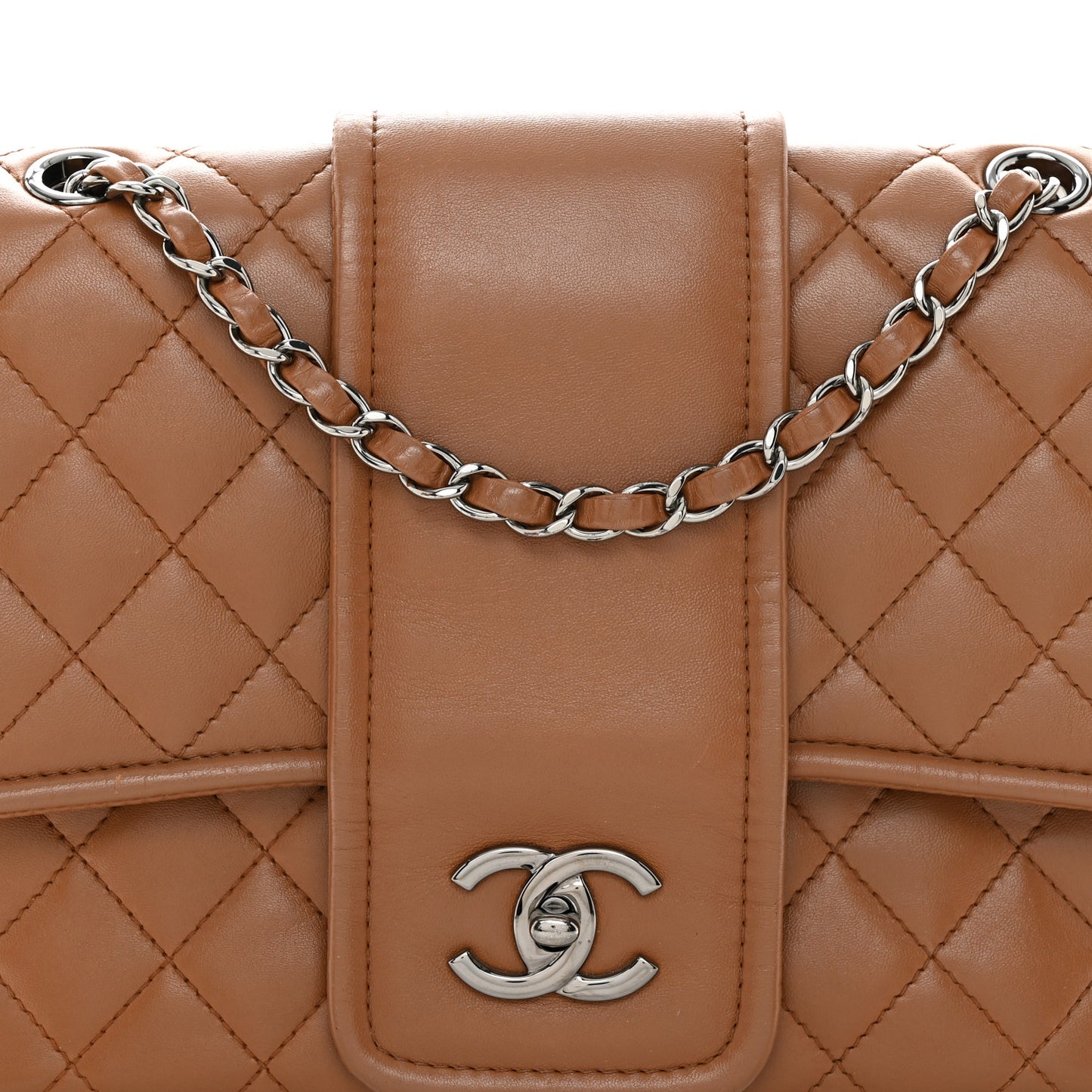 Lambskin Quilted Elementary Chic Flap Brown