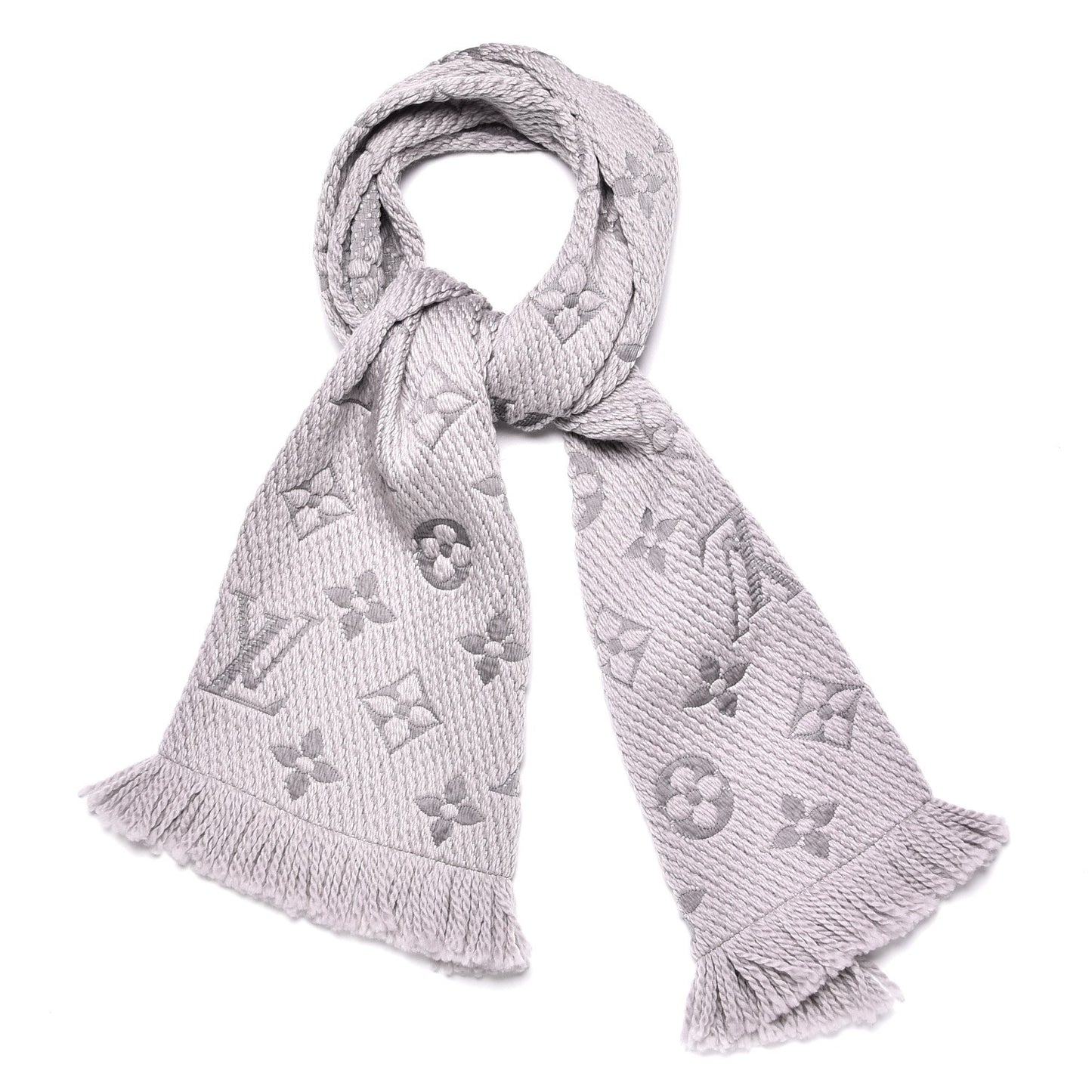 Wool Silk Logomania Scarf Pearl Grey