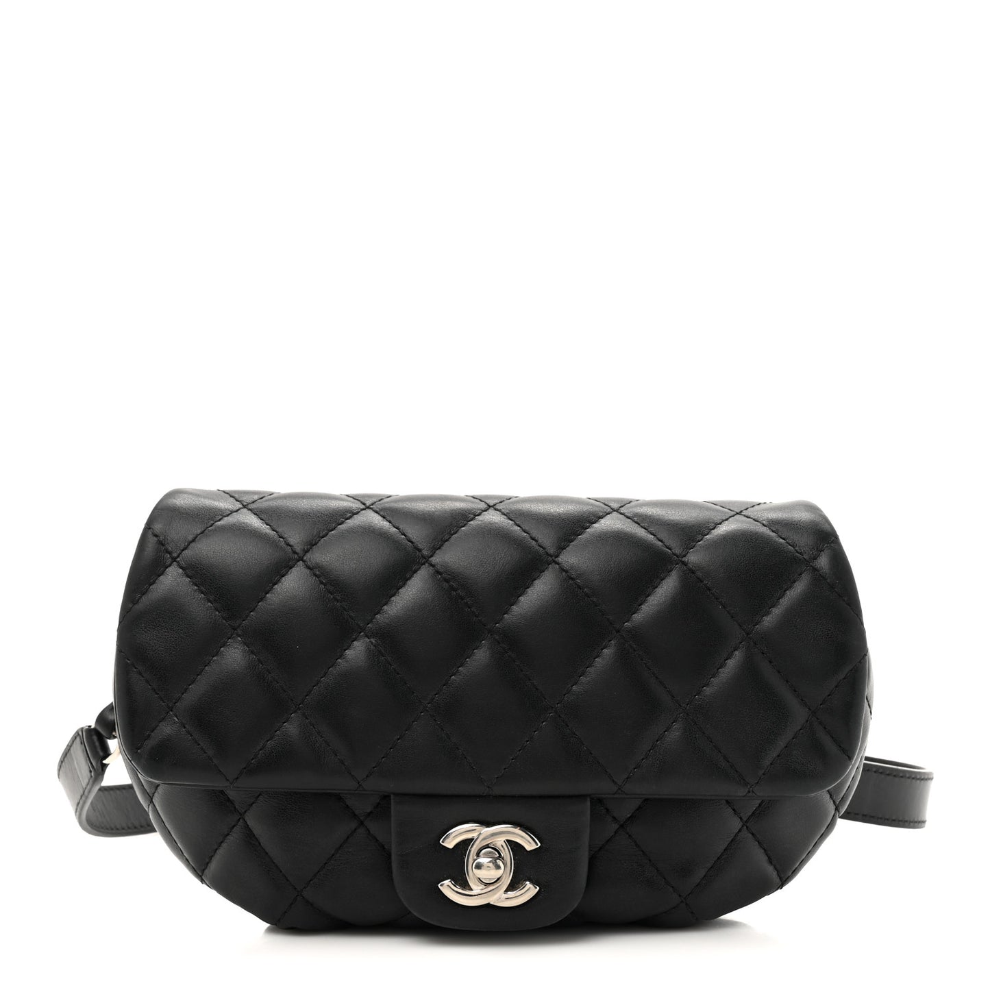 Calfskin Quilted CC Uniform Flap Belt Bag Black