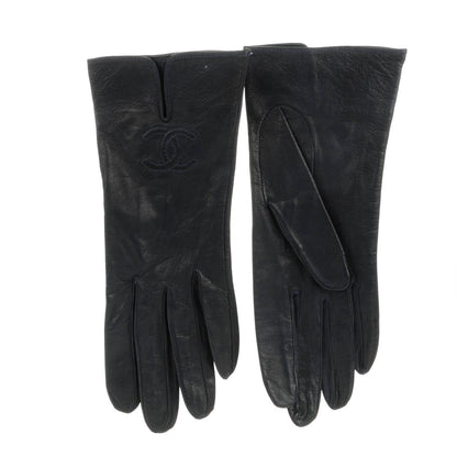 Chanel Goatskin CC Gloves 7.5 Navy Blue 2 of 5