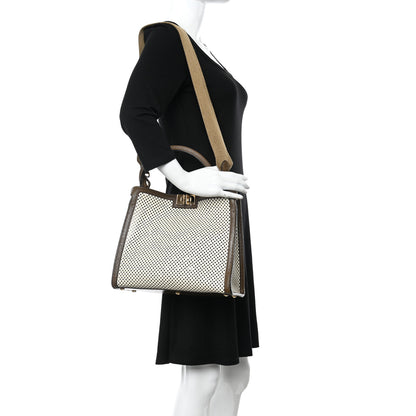 Fendi Vitello Liberty Glossy Lambskin Perforated Medium Peekaboo X-Lite White Ice Rust Maya 2 of 13
