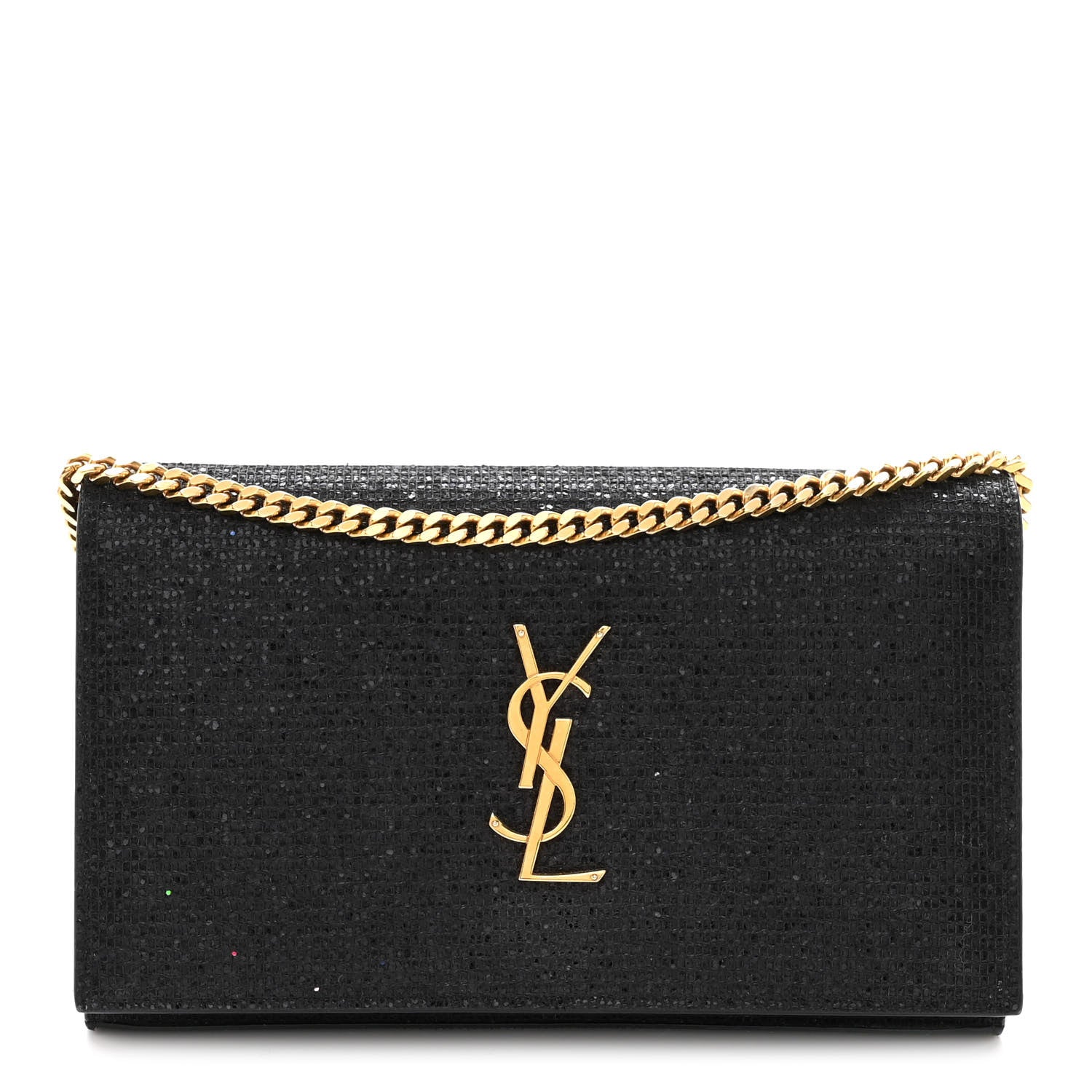 Saint Laurent Glitter Monogram Chain Wallet Black 1 of 10