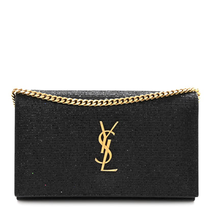Saint Laurent Glitter Monogram Chain Wallet Black 1 of 10
