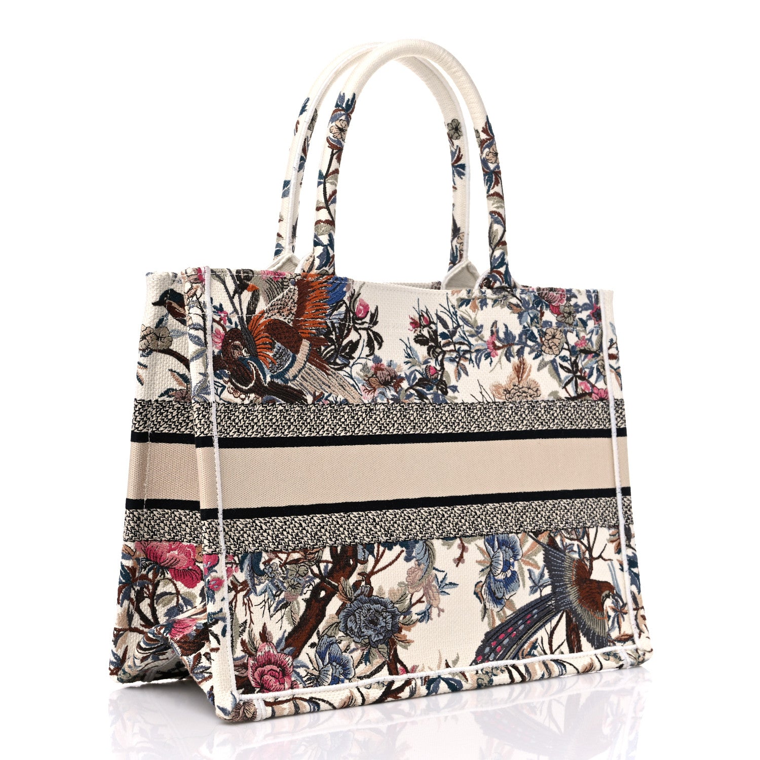 Christian Dior Canvas Embroidered Medium Jardin D'Hiver Book Tote Latte Multicolor 3 of 9