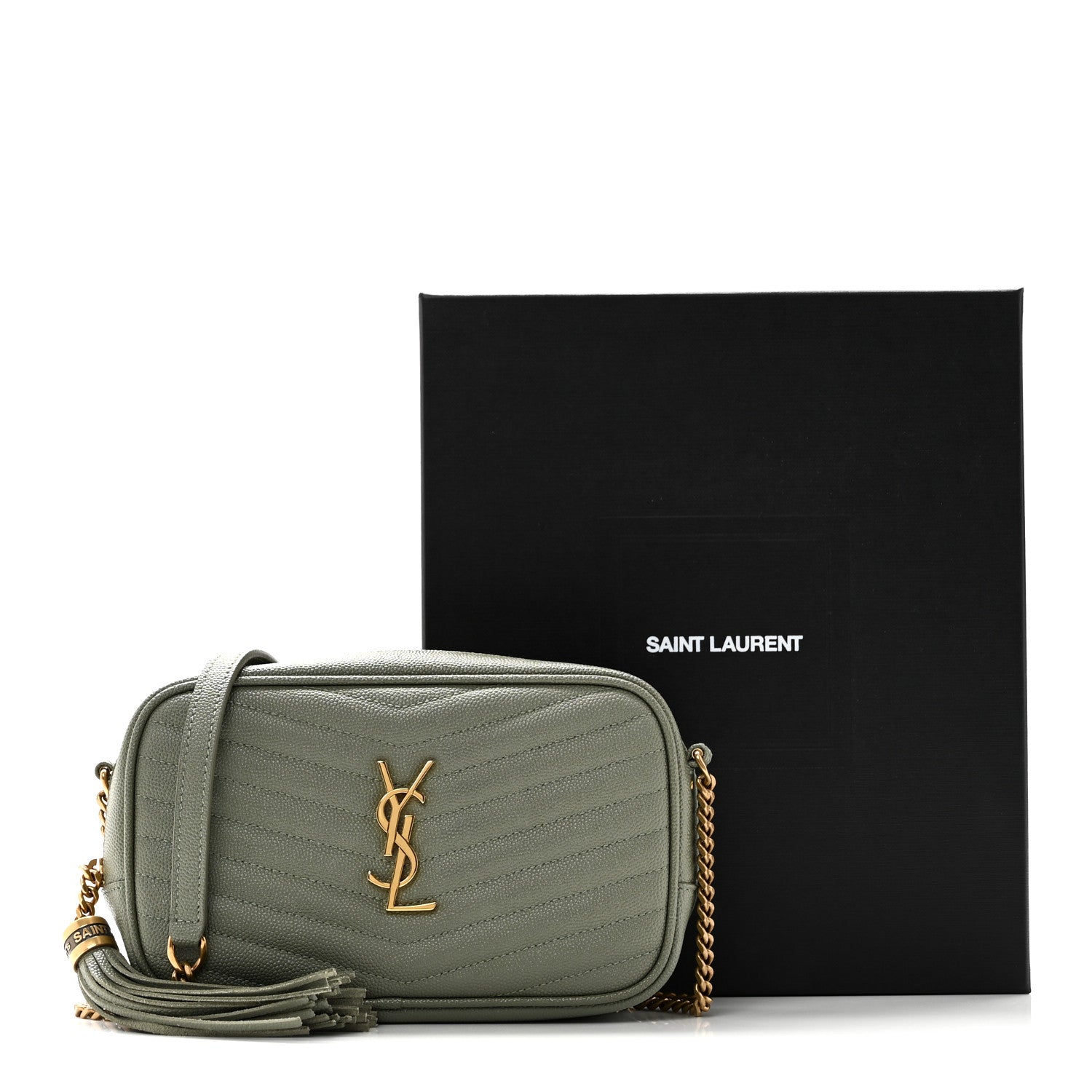 Saint Laurent Grain De Poudre Matelasse Monogram Mini Lou Camera Bag Light Sage 11 of 11