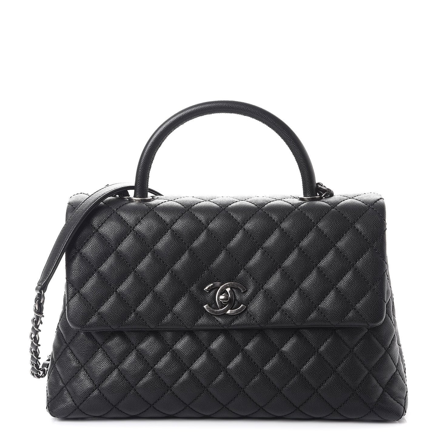 Caviar Quilted Medium Coco Handle Flap Black