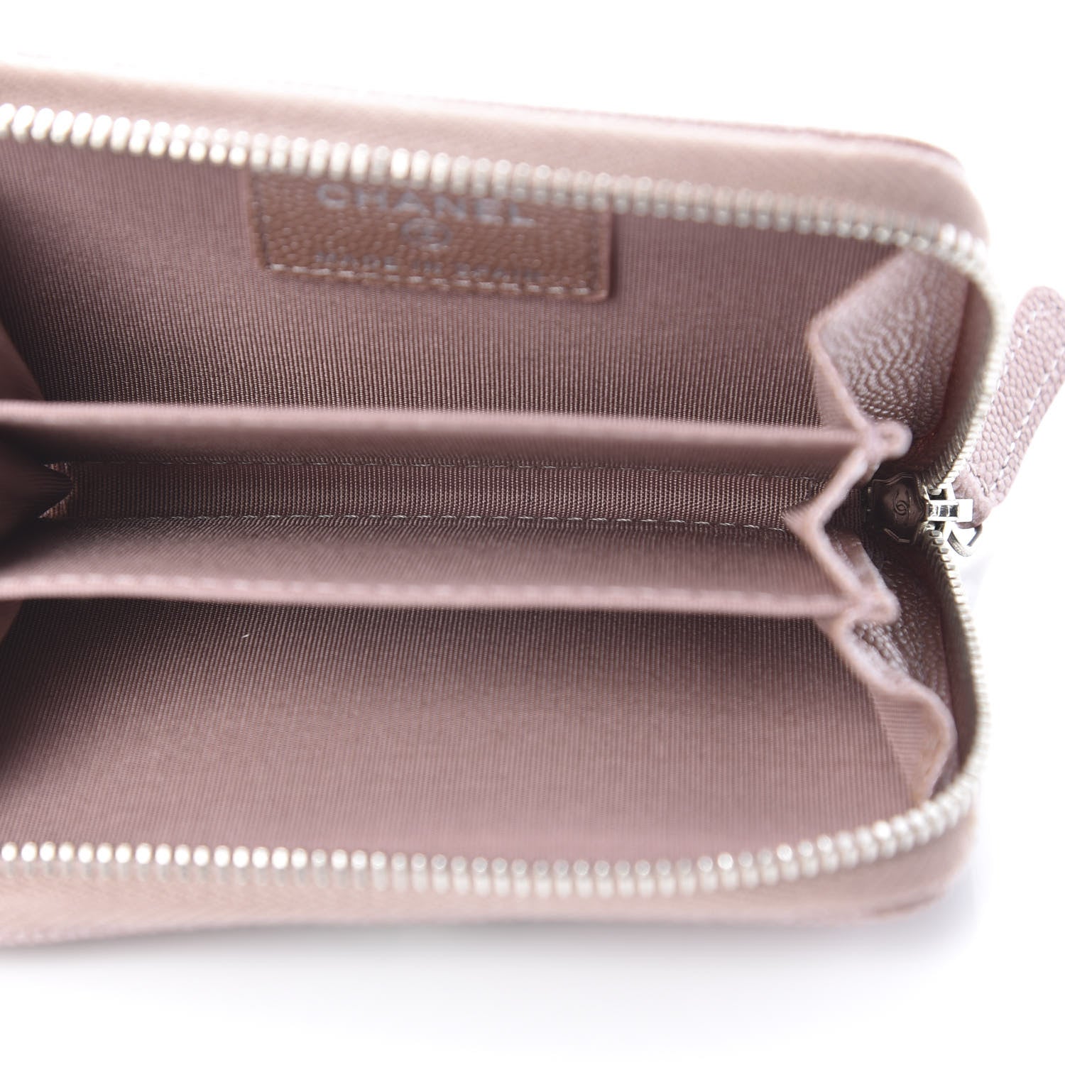 Chanel Metallic Caviar Chevron Quilted Vintage Mademoiselle Zip Coin Purse Pink 5 of 8