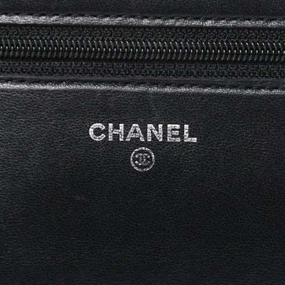 Chanel Lambskin Camellia Embossed Wallet On Chain WOC Black 6 of 9