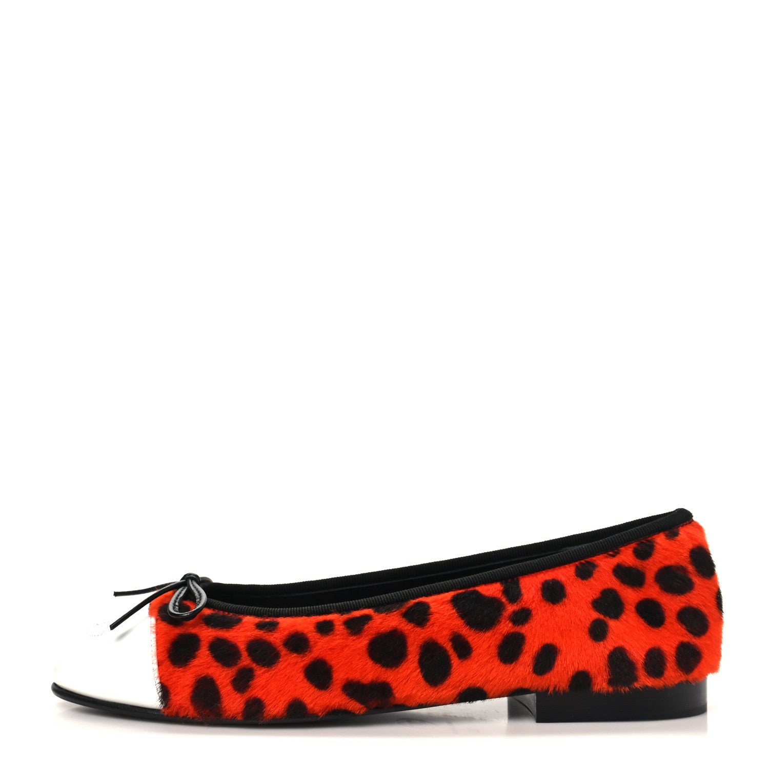 Chanel Pony Hair Lambskin Patent Calfskin Cap Toe CC Ballerina Flats 36 Orange Black White 1 of 9