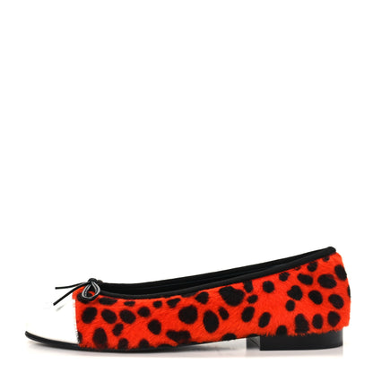 Chanel Pony Hair Lambskin Patent Calfskin Cap Toe CC Ballerina Flats 36 Orange Black White 1 of 9