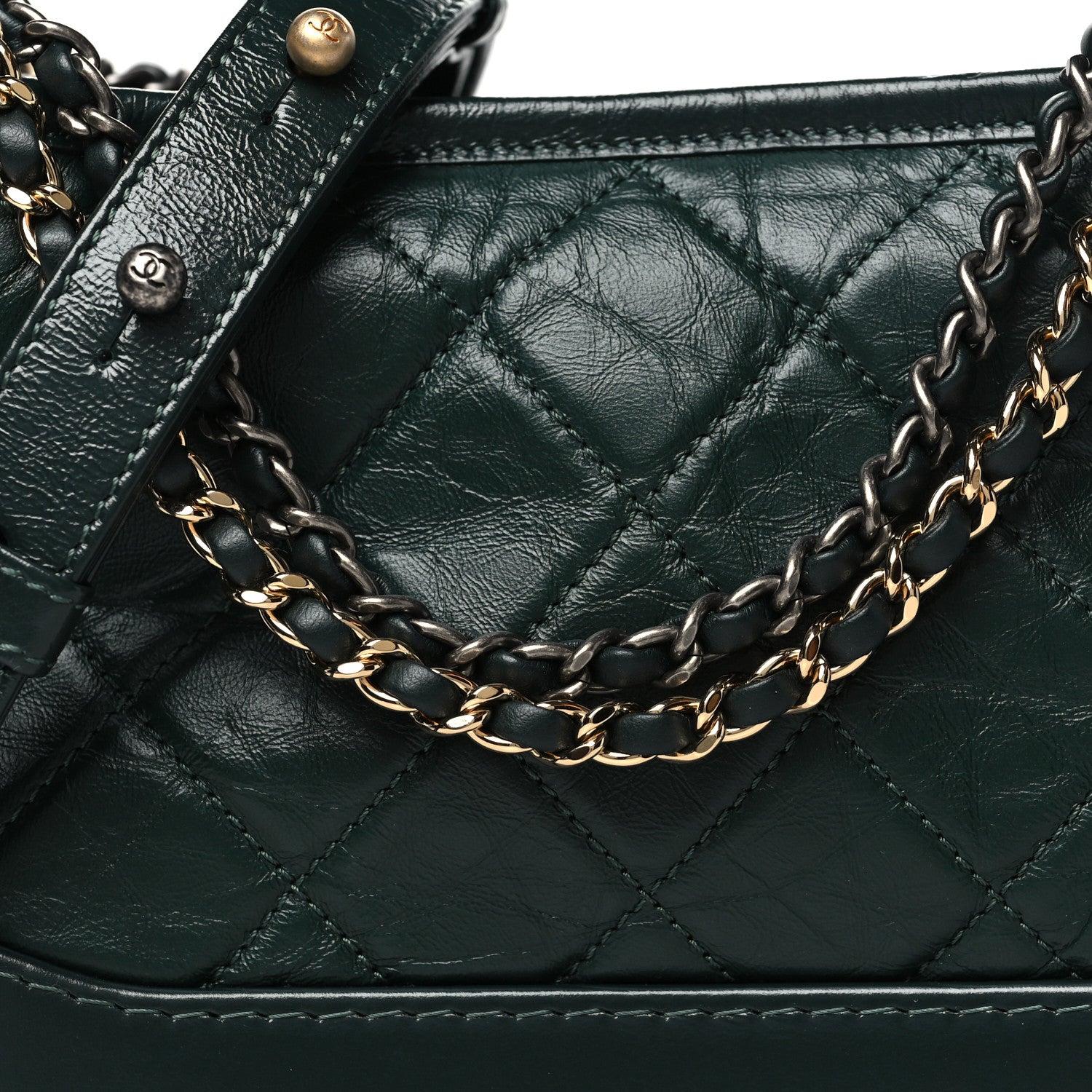 Chanel Aged Calfskin Quilted Small Gabrielle Hobo Dark Green 8 of 10
