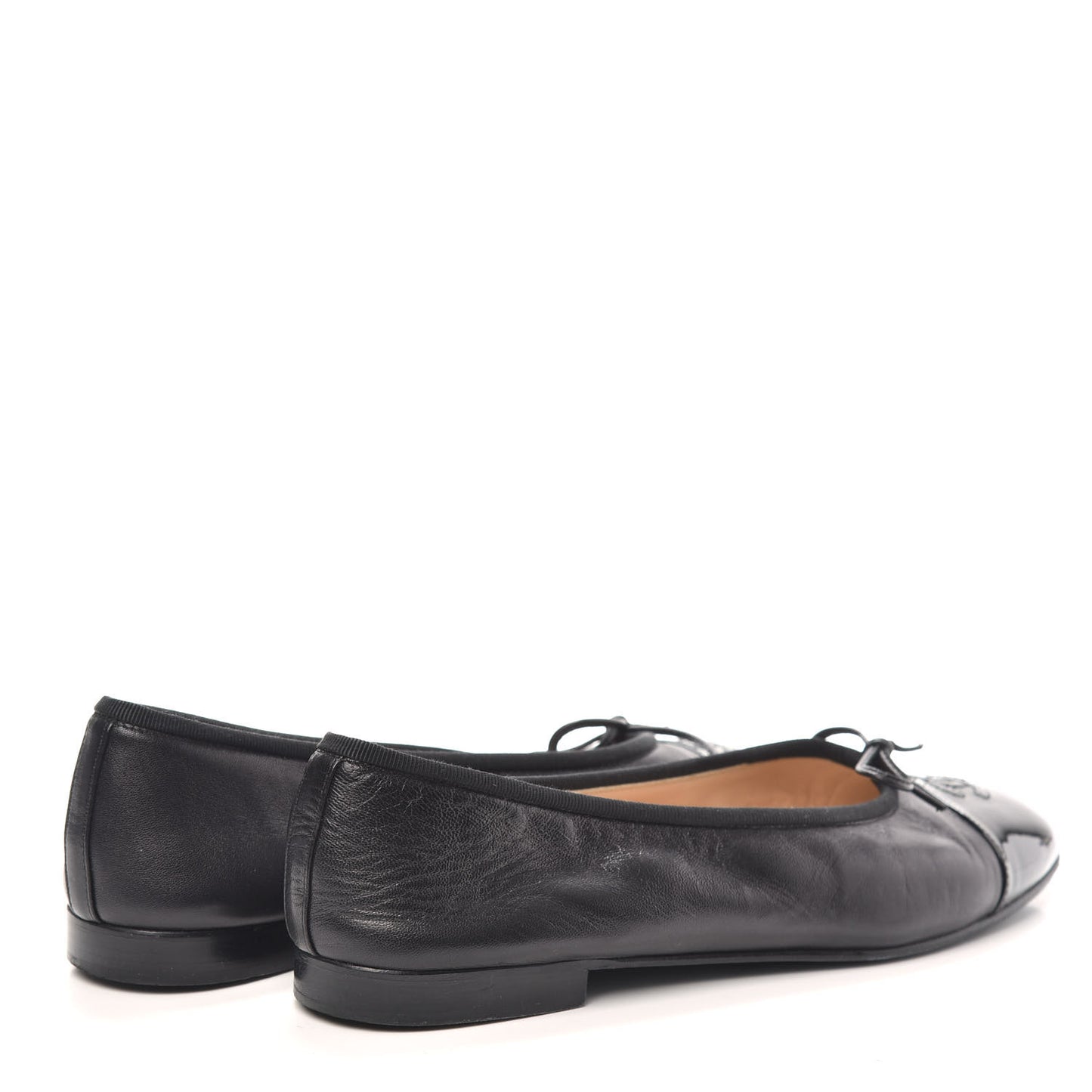 Lambskin Patent CC Cap Toe Ballerina Flats 40 Black