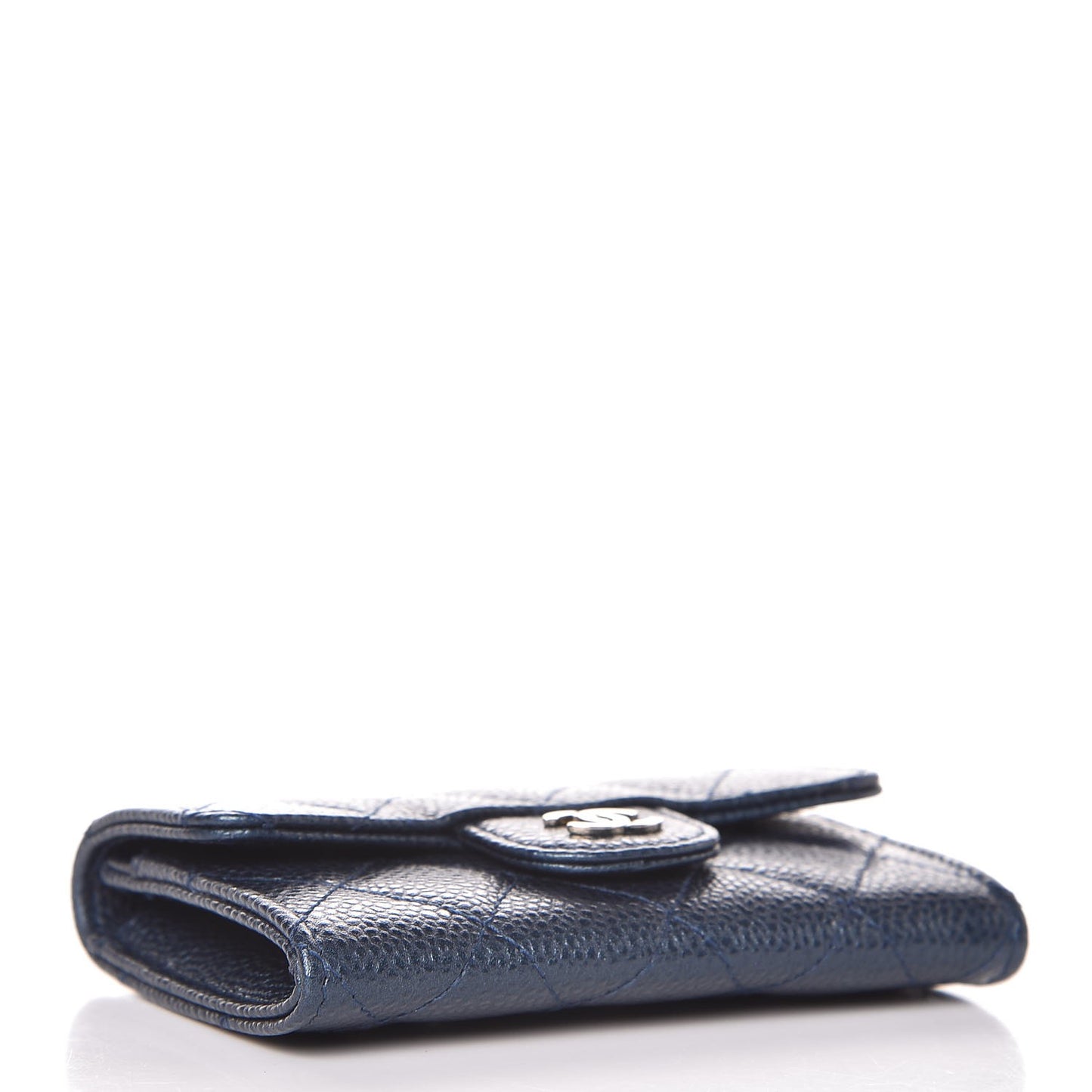 Metallic Caviar Quilted Flap Card Holder Dark Blue