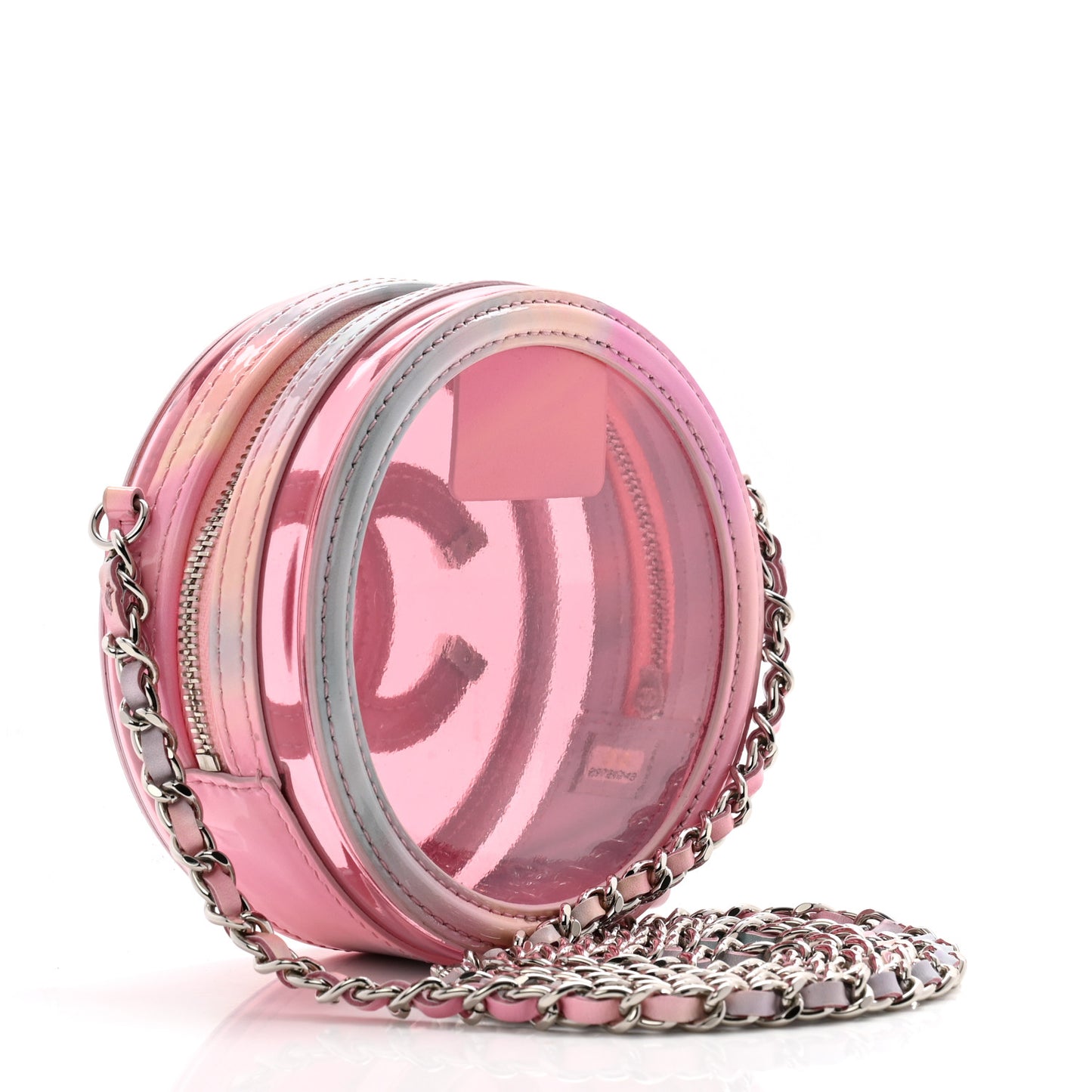 PVC Lambskin Filigree Round Clutch With Chain Pink