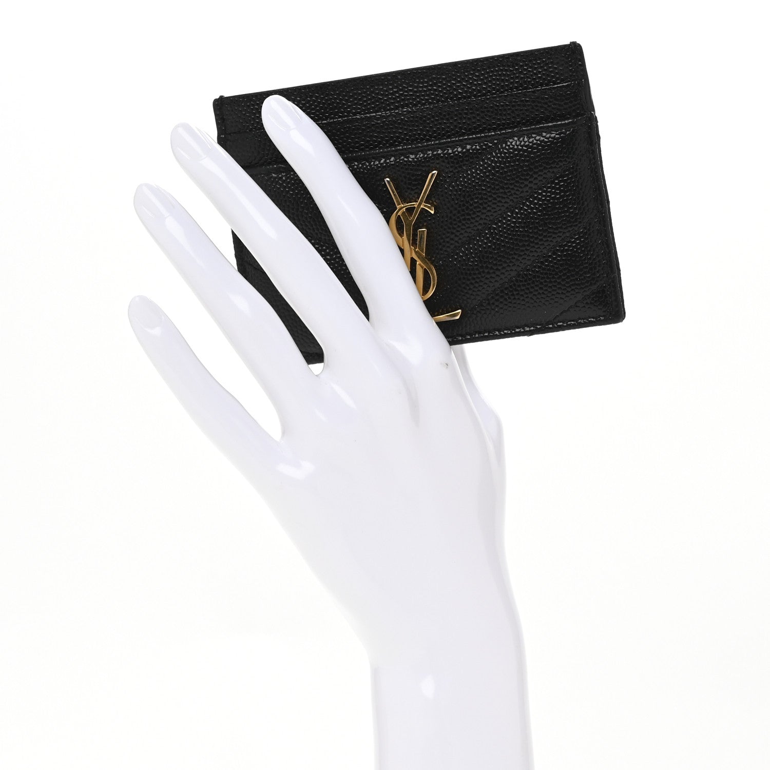 Saint Laurent Grain De Poudre Matelasse Chevron Monogram Credit Card Case Black 2 of 12